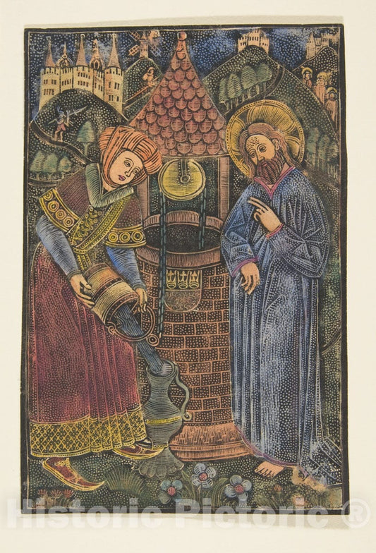 Art Print : Master with The Cologne Arms - Christ and The Woman of Samaria (Schr. 2215) : Vintage Wall Art