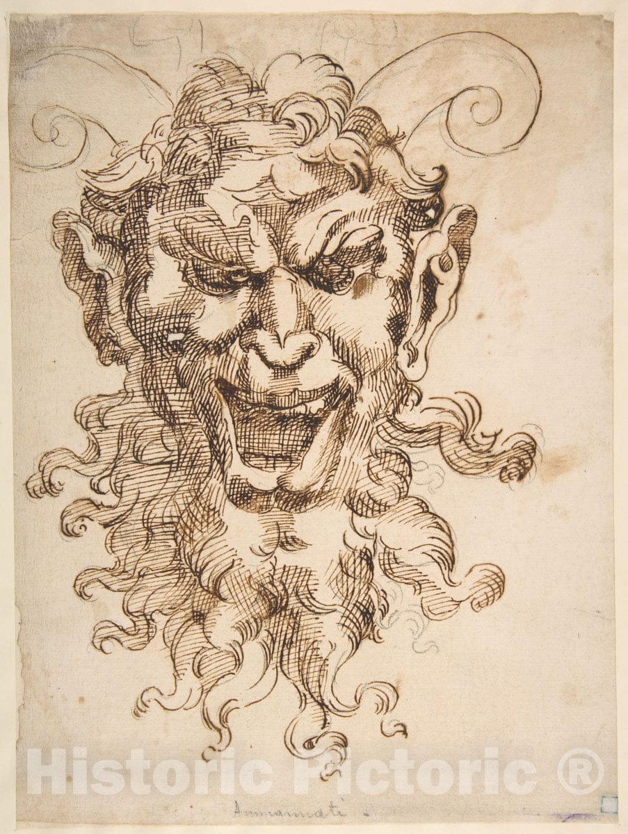Art Print : Adamo (Ghisi) Scultori - Satyr's Head : Vintage Wall Art