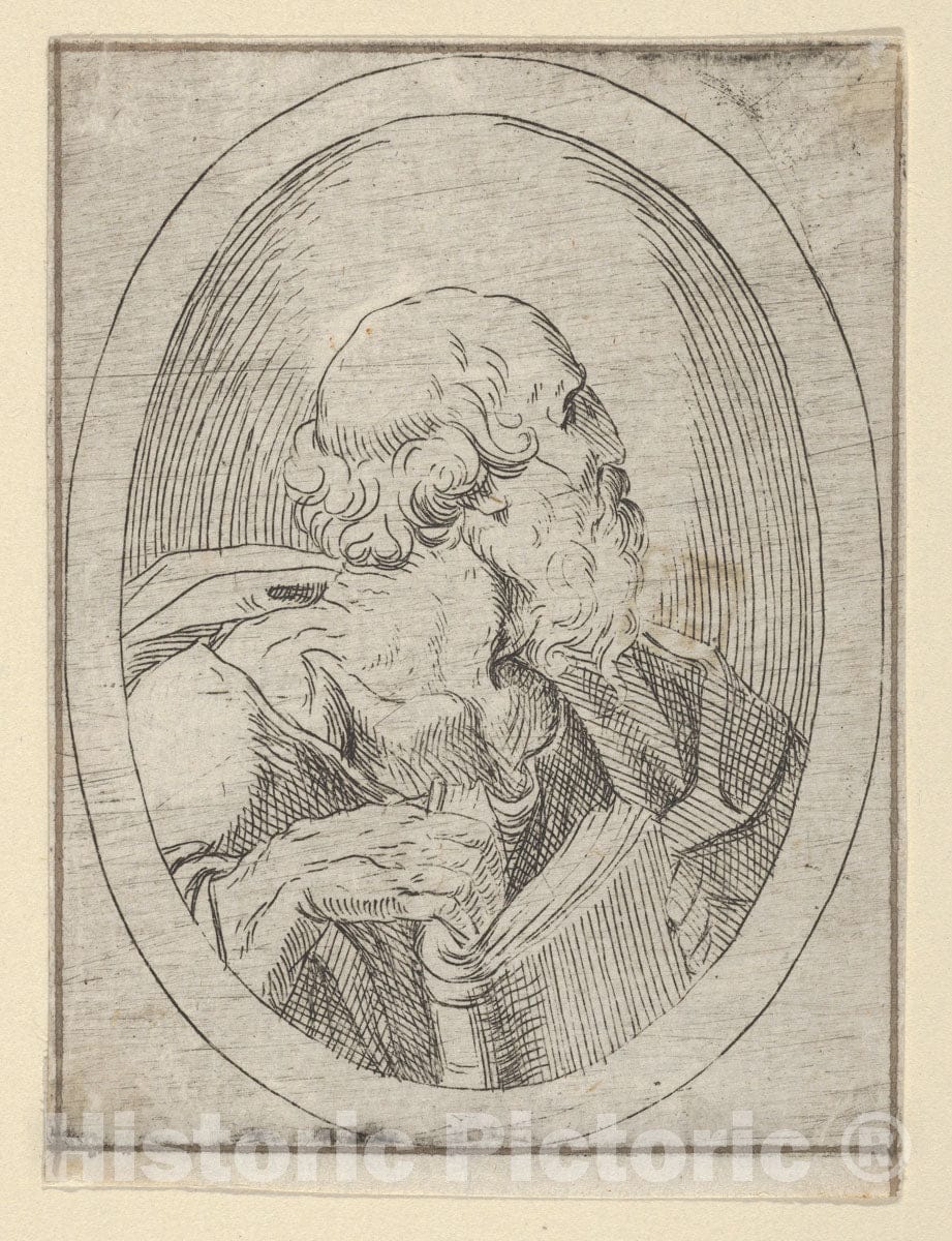 Art Print : 17th Century - an Apostle seen in Profile Facing Right, Holding an Open Book, in an Oval Frame, from Christ, The Virgin, and Thirteen Apostles 1 : Vintage Wall Art
