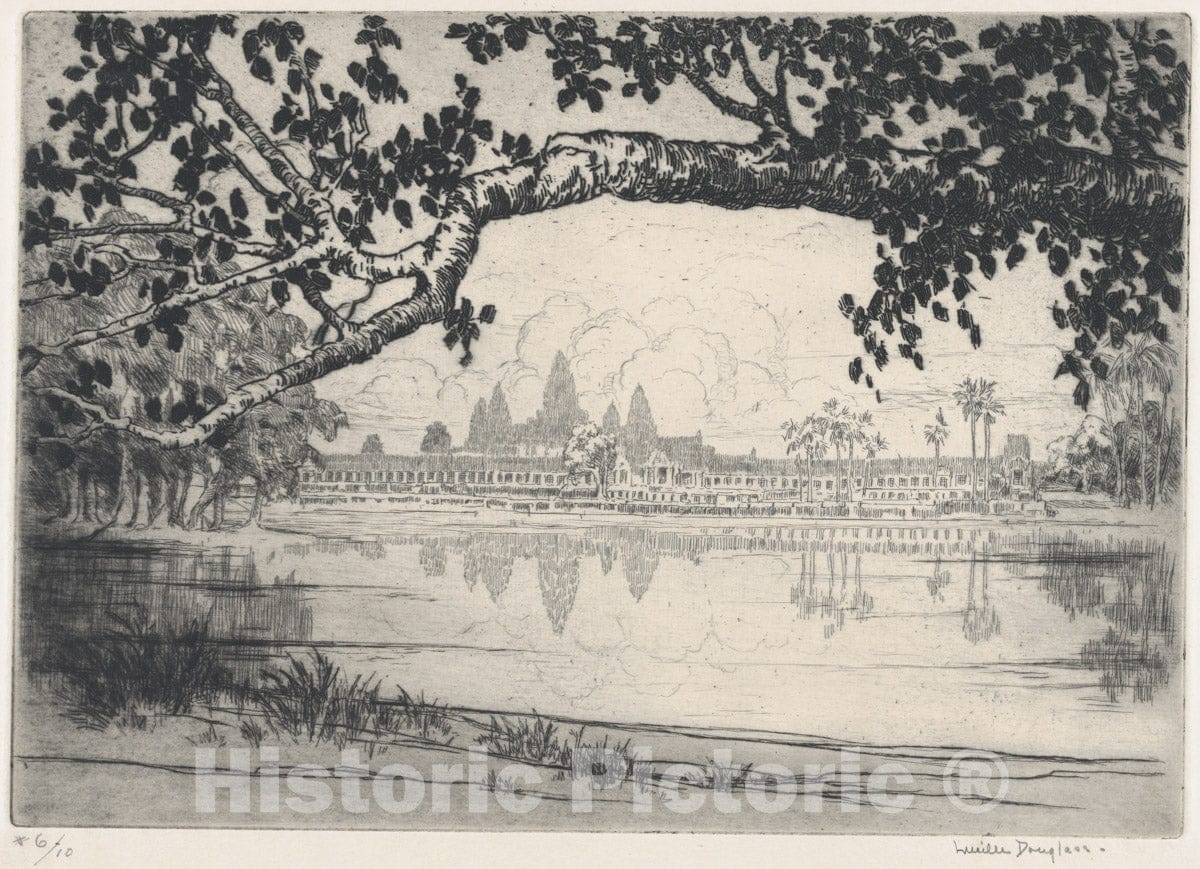 Art Print : Lucille Sinclair Douglass - Angkor Wat at Evening : Vintage Wall Art