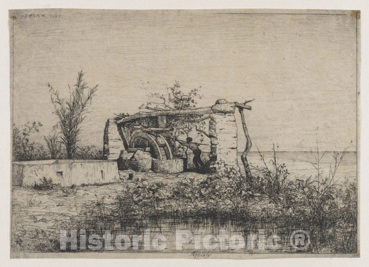 Art Print : Adolphe Appian - A Water Wheel in Bordighera (Italy) : Vintage Wall Art