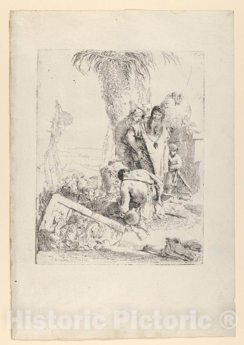 Art Print : Giovanni Battista Tiepolo - A Shepherd with Two Magicians, from The Scherzi : Vintage Wall Art