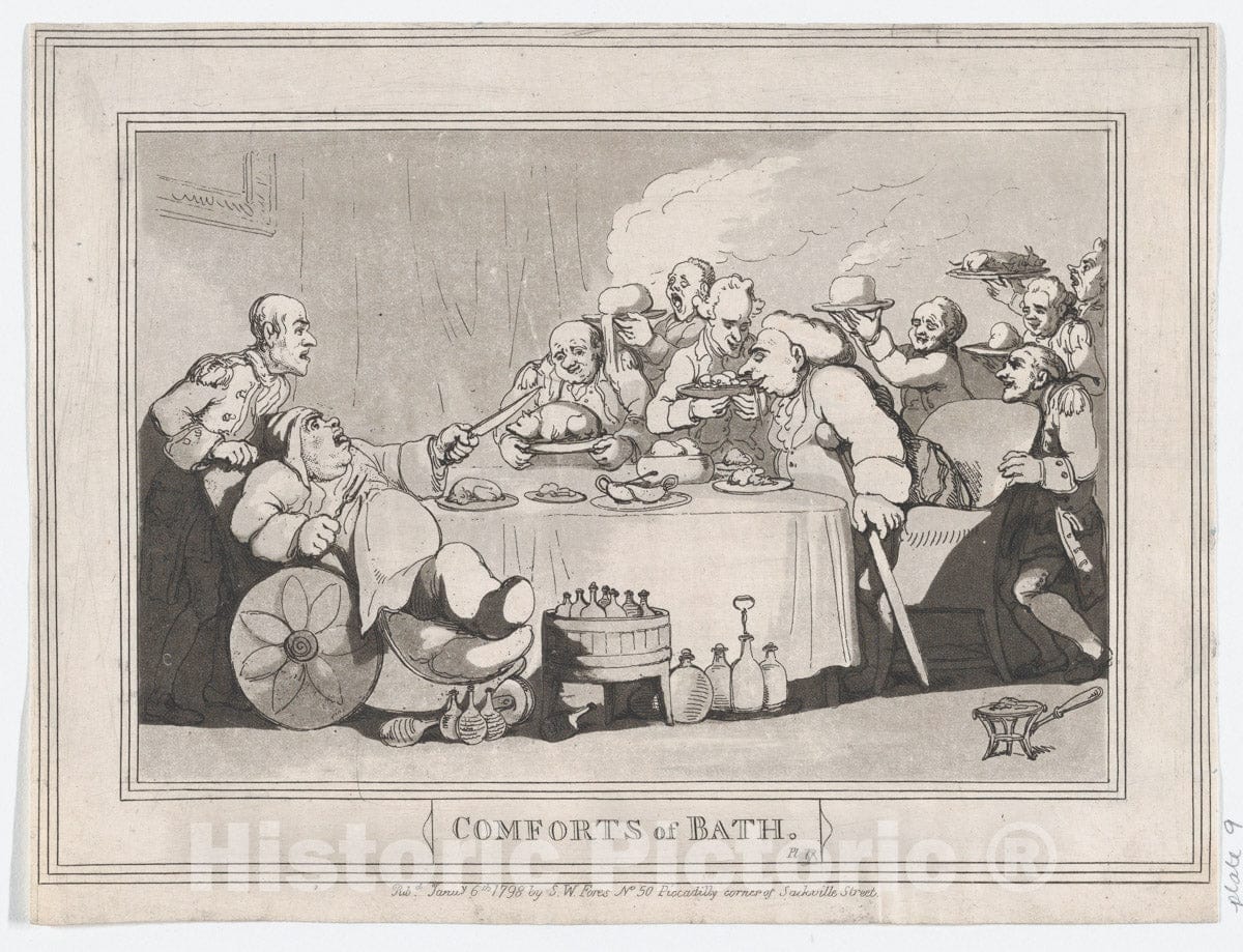 Art Print : Thomas Rowlandson - Comforts of Bath, Plate 11 2 : Vintage Wall Art