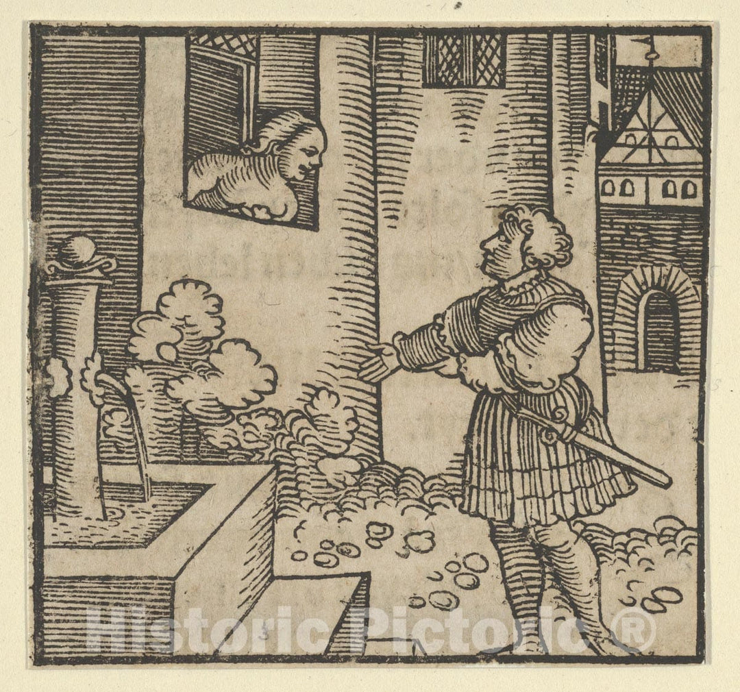 Art Print : Hans Schäufelein - Ghita Locking Out her Husband Tofano, from The Decameron : Vintage Wall Art
