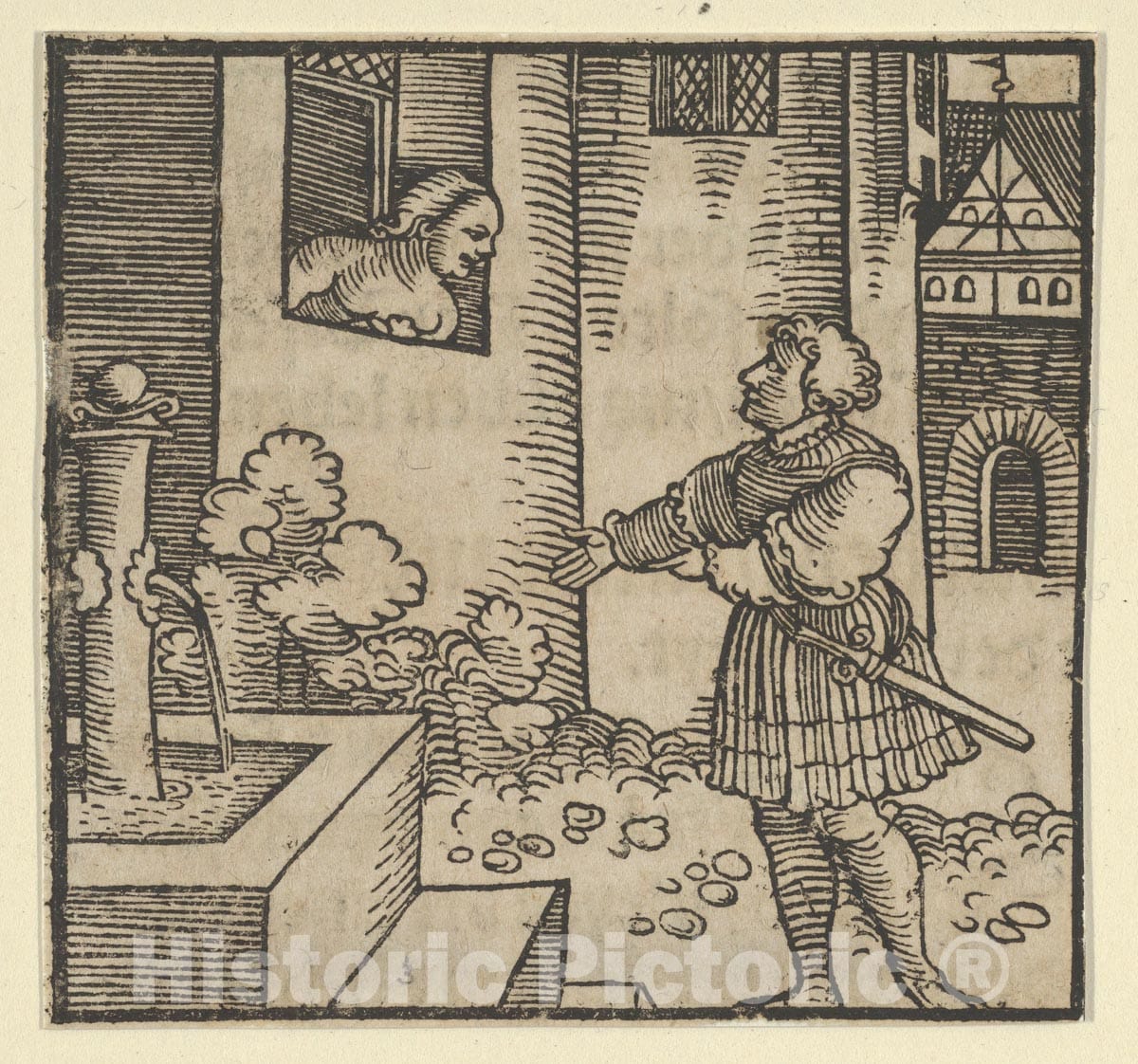 Art Print : Hans Schäufelein - Ghita Locking Out her Husband Tofano, from The Decameron : Vintage Wall Art