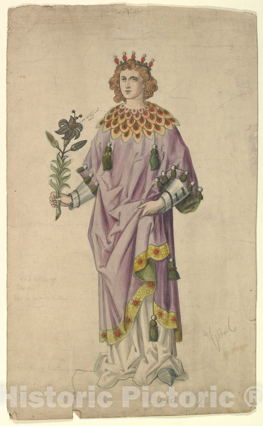 Art Print : Ernest Geldart - Gabriel Holding a Lily : Vintage Wall Art