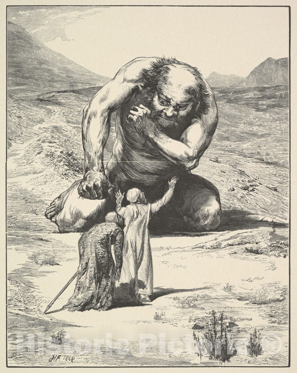 Art Print : Designed by John La Farge - The Travelers and The Giant : Vintage Wall Art