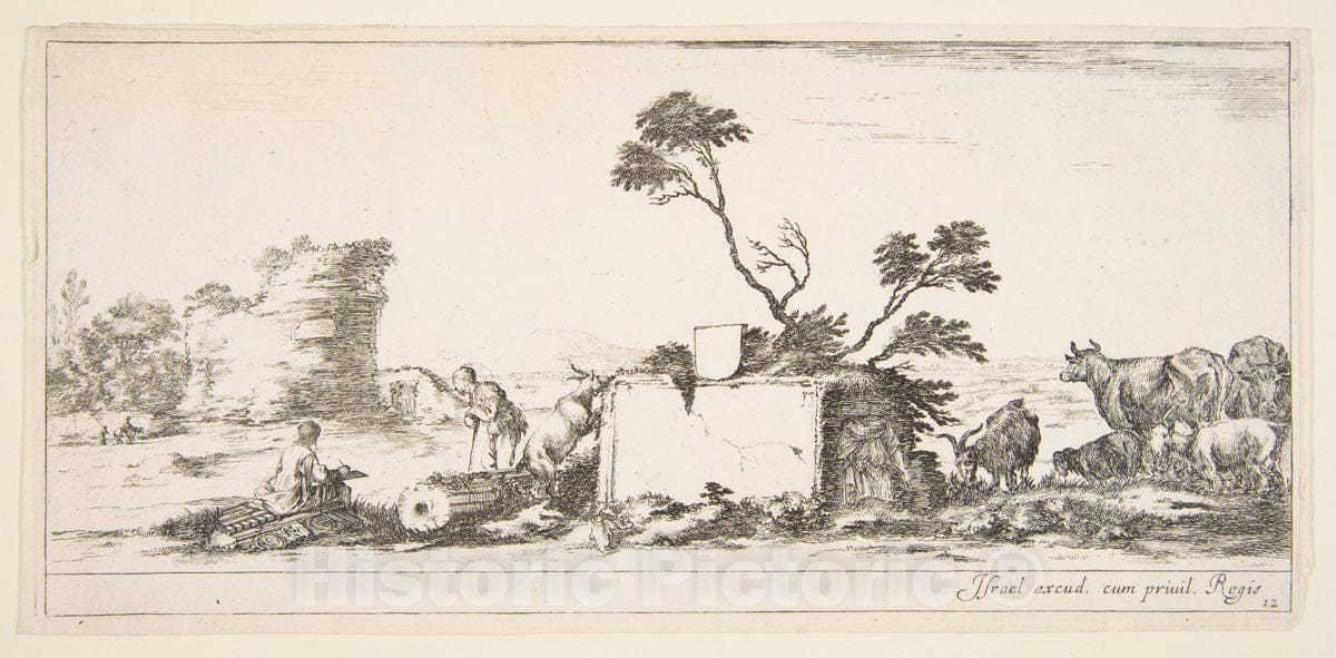 Art Print : Plate 12: a Seated Draughtsman to Left - Artist: Stefano Della Bella - Created: c1641 v.2 : Vintage Wall Art