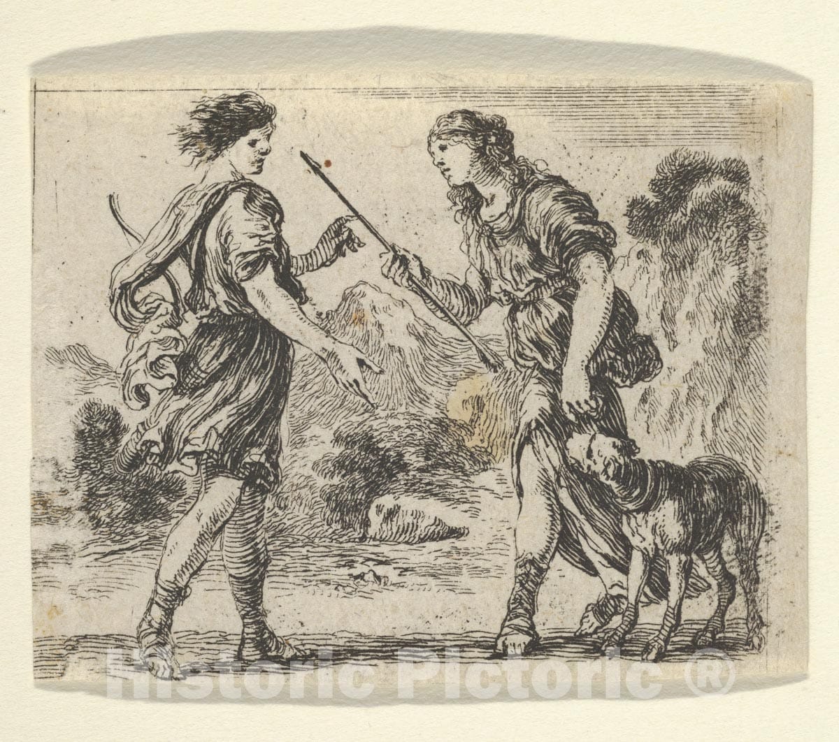 Art Print : Stefano Della Bella - Cephalus and Procris, from 'Game of Mythology' (Jeu de la Mythologie) : Vintage Wall Art