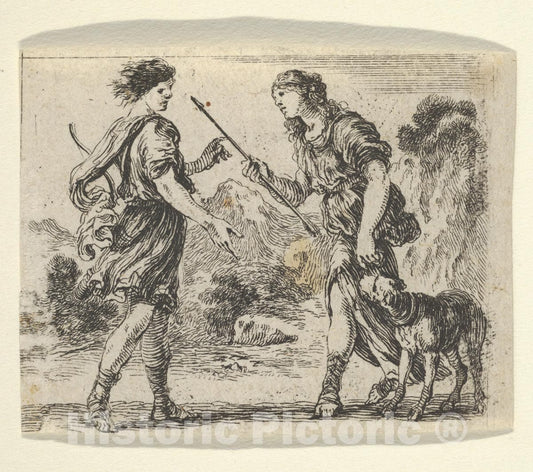 Art Print : Stefano Della Bella - Cephalus and Procris, from 'Game of Mythology' (Jeu de la Mythologie) : Vintage Wall Art