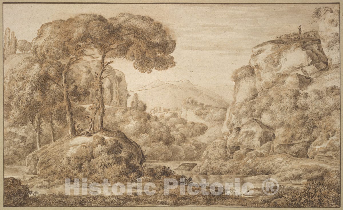 Art Print : Franz Kobell - Classical Landscape with Figures : Vintage Wall Art