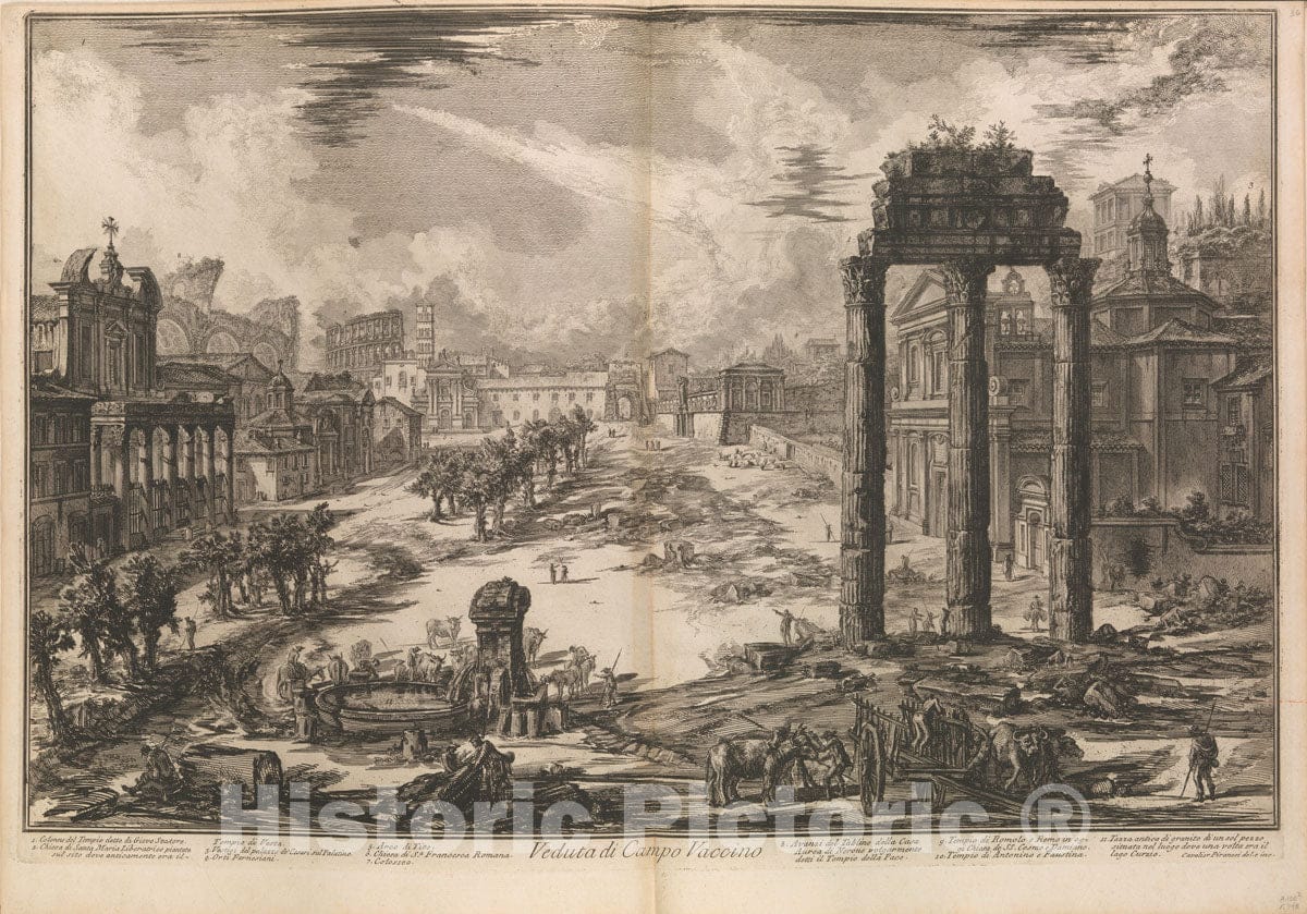 Art Print : Giovanni Battista Piranesi - View of The Flavian Amphitheater, Called The Colosseum, from Vedute di Roma (Roman Views), Part II : Vintage Wall Art