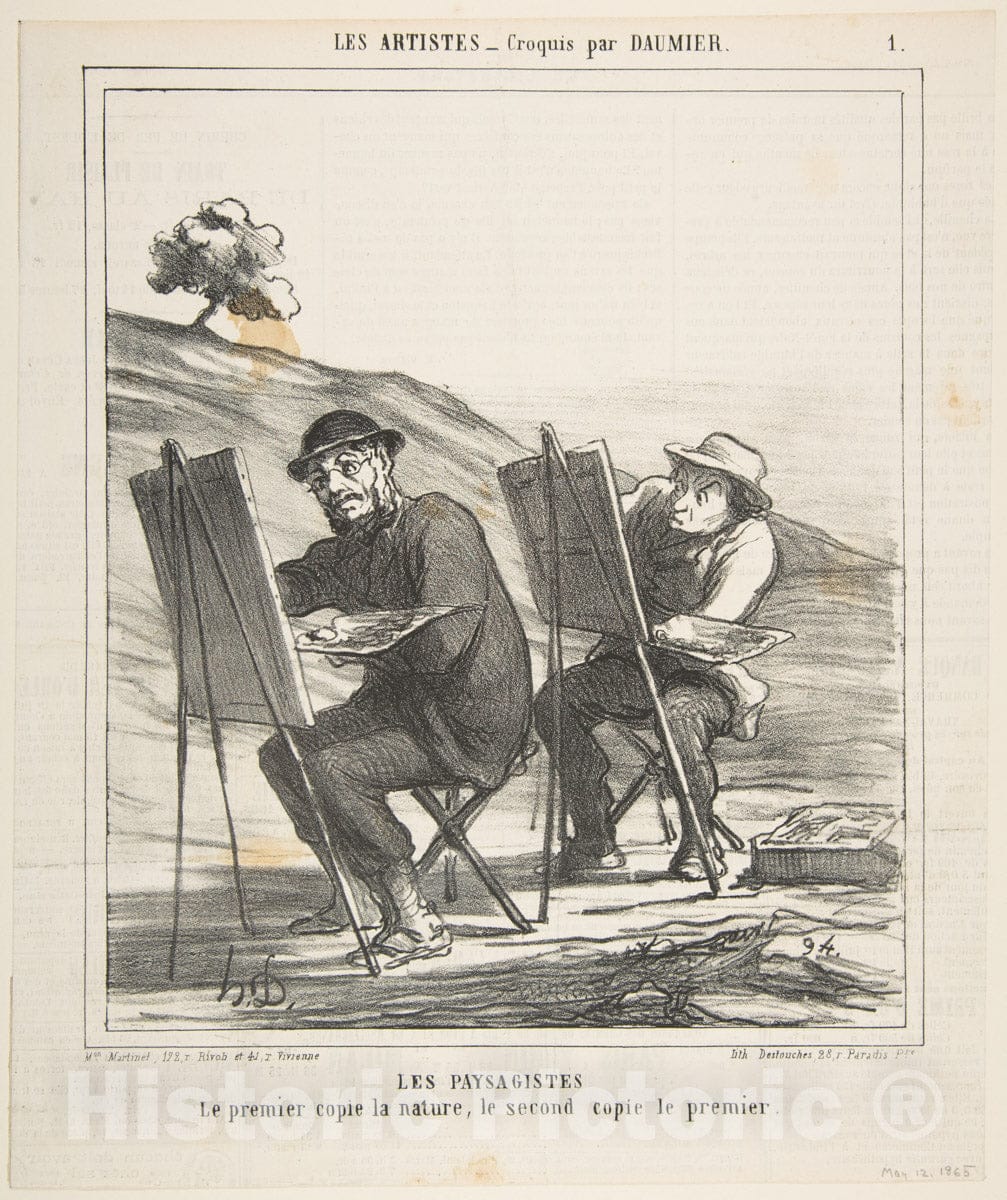 Art Print : Honoré Daumier - Les Paysagistes: Le Premier copie la Nature, le Second copie le Premier (The First Copies Nature, The Second Copies The First) : Vintage Wall Art