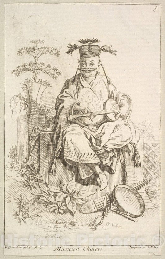 Art Print : François Boucher - Chinese Musician : Vintage Wall Art