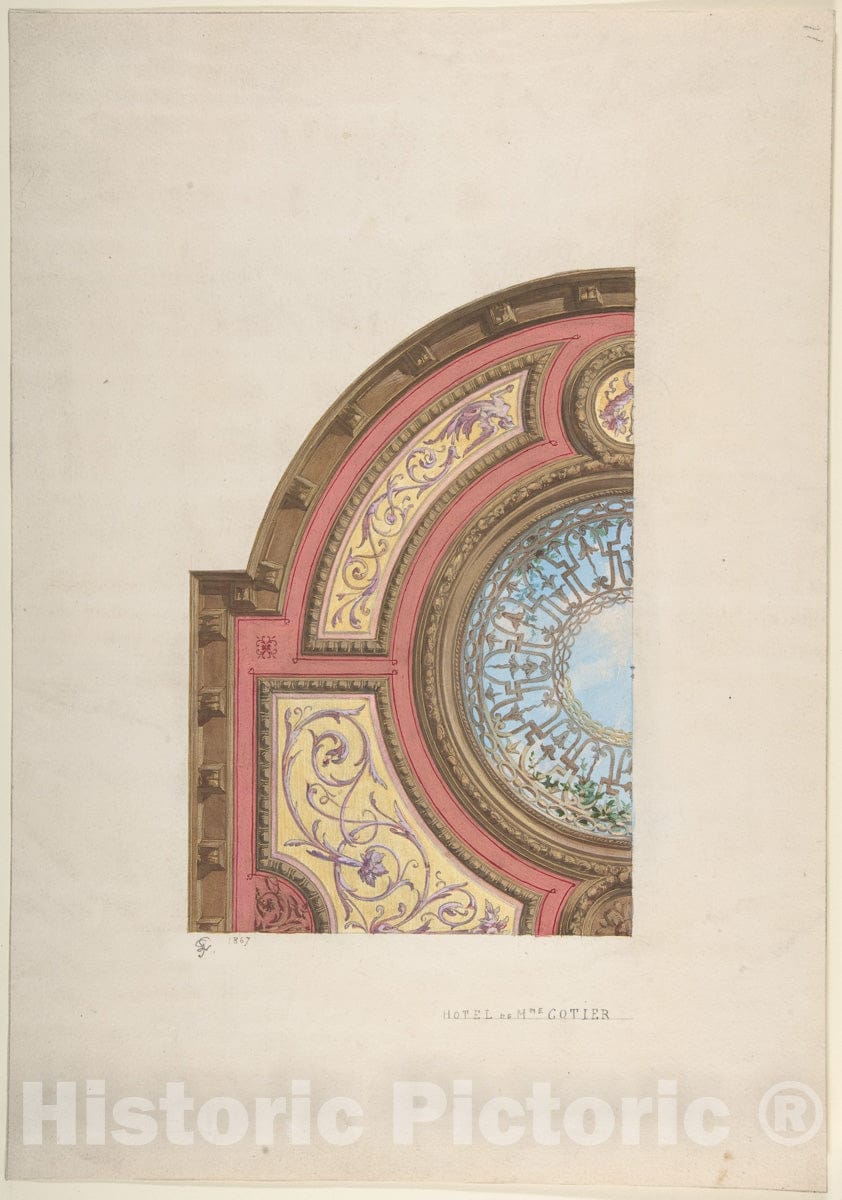 Art Print : Jules-Edmond-Charles Lachaise - Design for Ceiling, Hôtel Cottier 2 : Vintage Wall Art