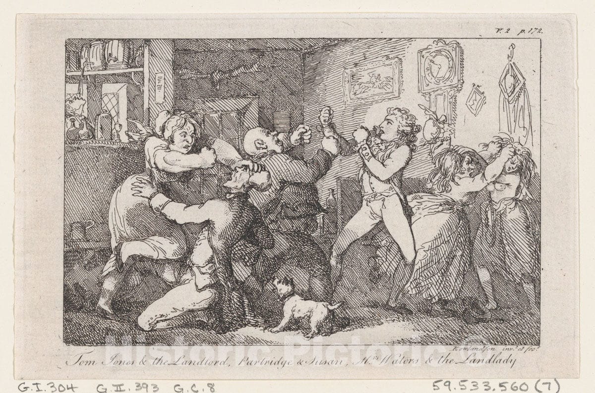 Art Print : Thomas Rowlandson - Tom Jones & The Landlord, Partridge & Susan, Mrs Waters & The Landlady, from The History of Tom Jones, a Foundling by Henry Fielding : Vintage Wall Art