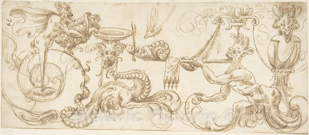 Art Print : Andrés de Melgar - Design for a Frieze with Grotesques : Vintage Wall Art