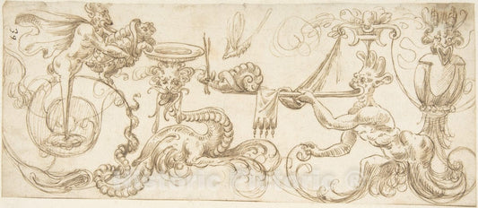Art Print : Andrés de Melgar - Design for a Frieze with Grotesques : Vintage Wall Art