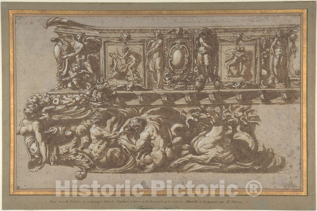 Art Print : Circle of Perino del Vaga (Pietro Buonaccorsi) - Design for a Festival Float or Barge : Vintage Wall Art