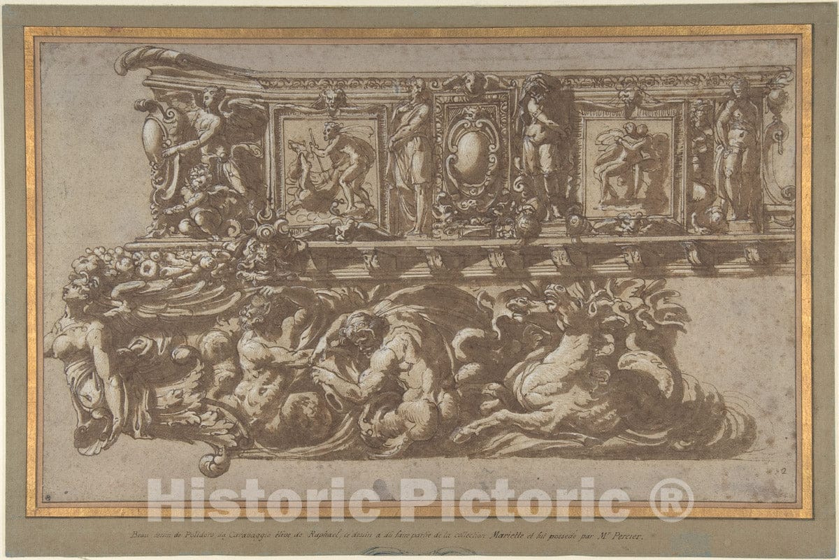 Art Print : Circle of Perino del Vaga (Pietro Buonaccorsi) - Design for a Festival Float or Barge : Vintage Wall Art