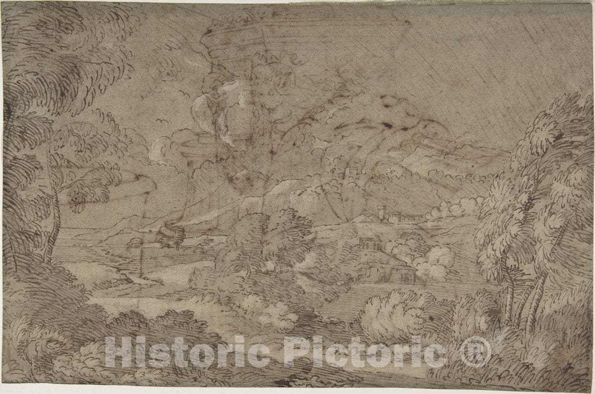 Art Print : French, 17th Century - Landscape : Vintage Wall Art