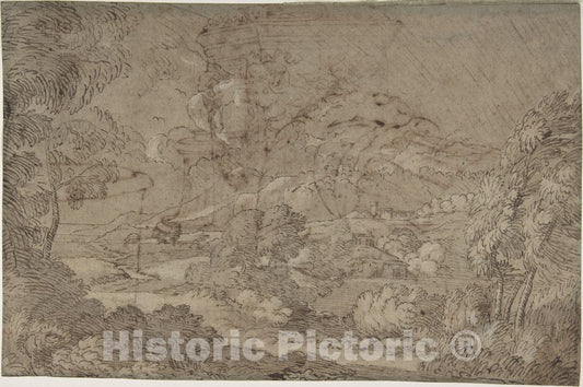Art Print : French, 17th Century - Landscape : Vintage Wall Art