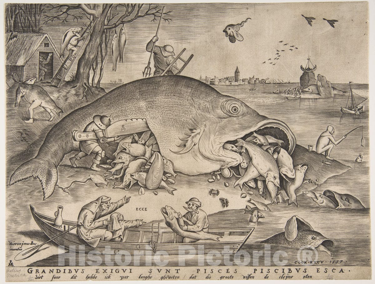 Art Print : Pieter Van der Heyden - Big Fish Eat Little Fish : Vintage Wall Art