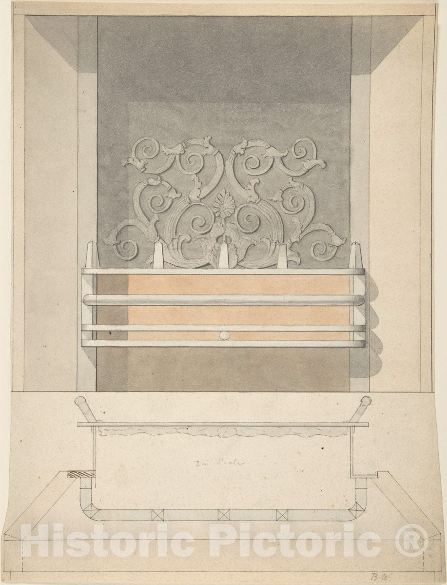 Art Print : Benjamin Dean Wyatt - Design for Cast-Iron Grate with Green Metal Surround 1 : Vintage Wall Art
