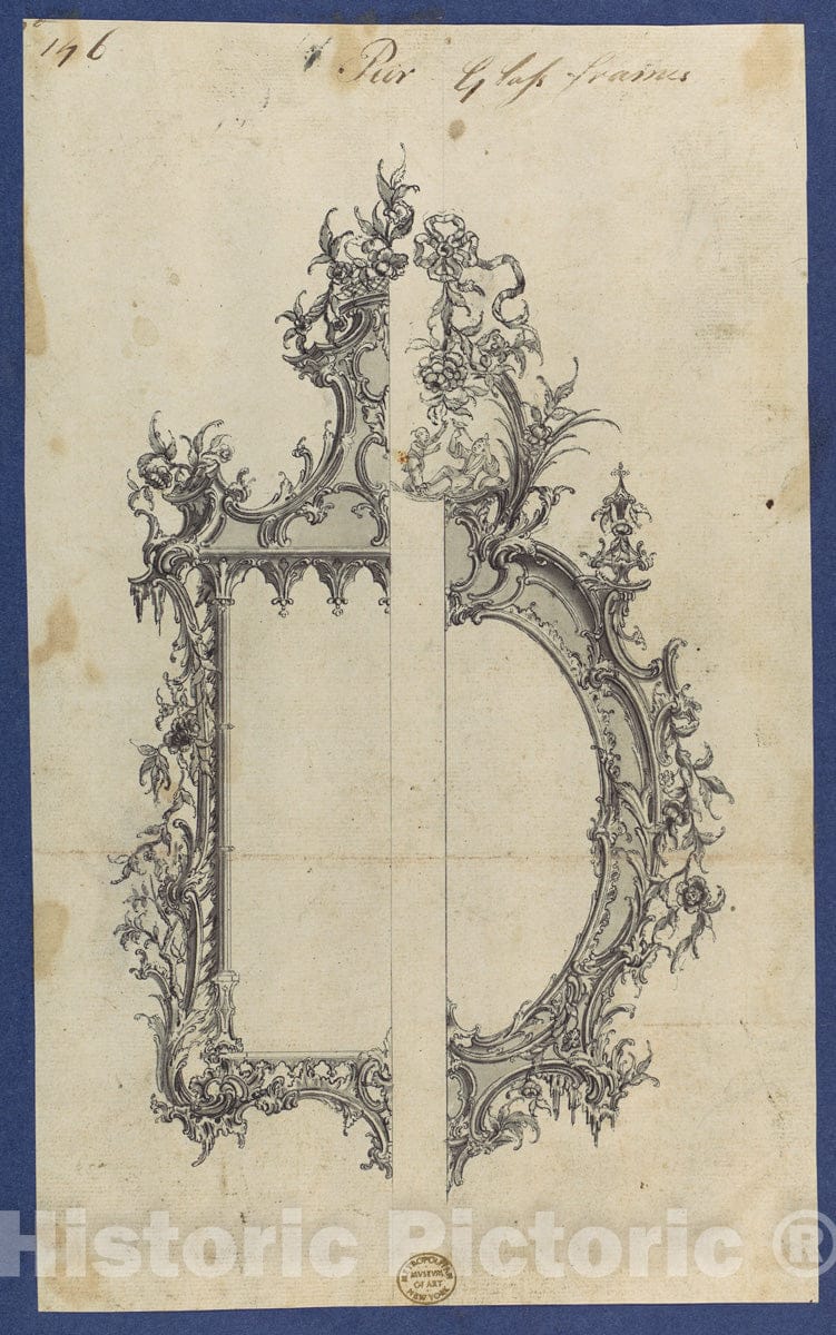Art Print : Thomas Chippendale - Pier Glass Frames, in Chippendale Drawings, Vol. I 1 : Vintage Wall Art