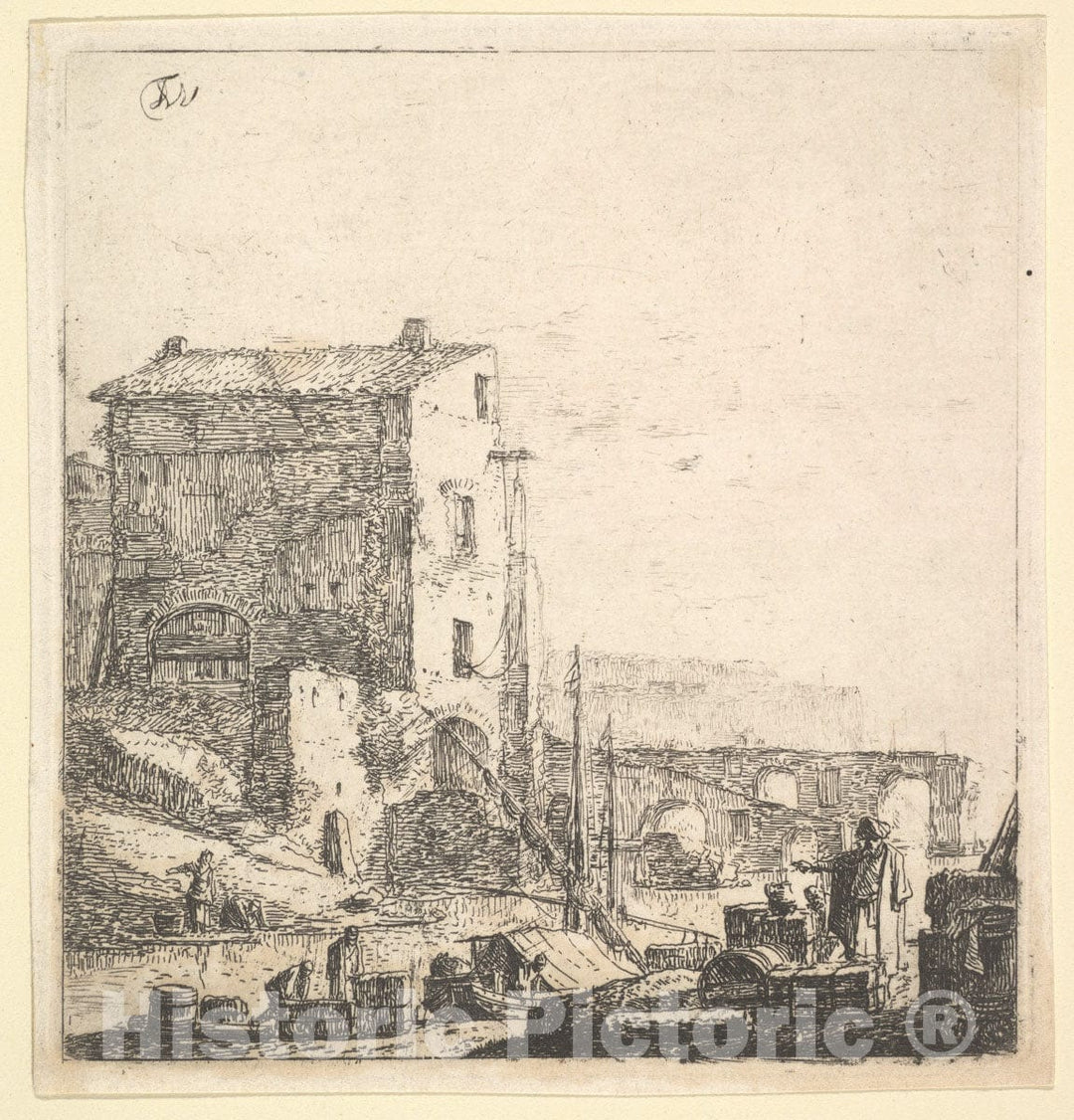 Art Print : Thomas Wijck - an Oriental Merchant with Merchandise at Riverside 1 : Vintage Wall Art