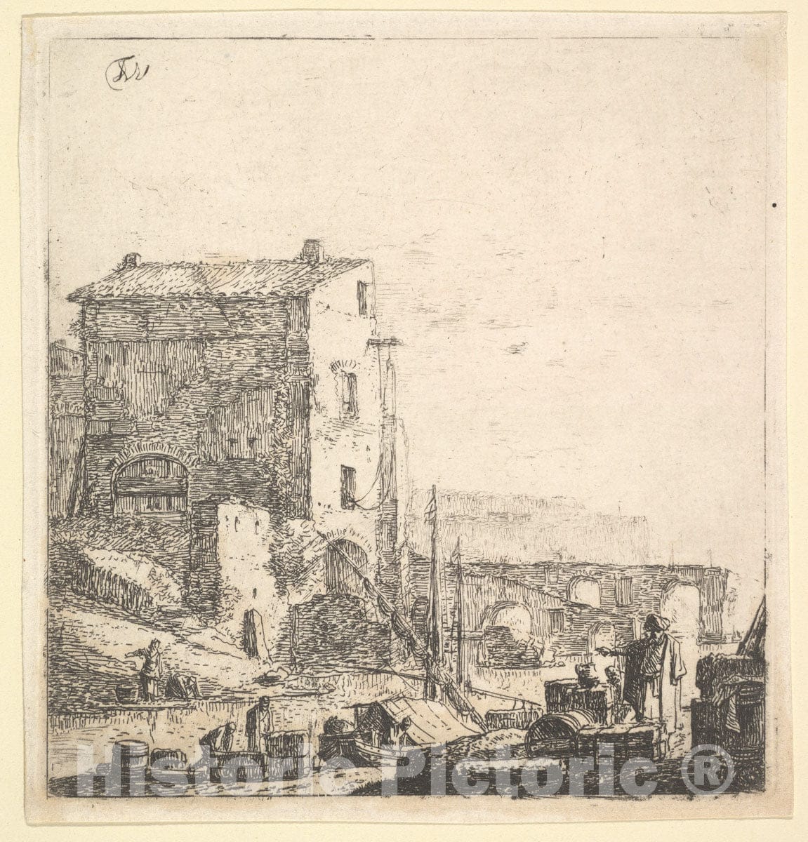 Art Print : Thomas Wijck - an Oriental Merchant with Merchandise at Riverside 1 : Vintage Wall Art