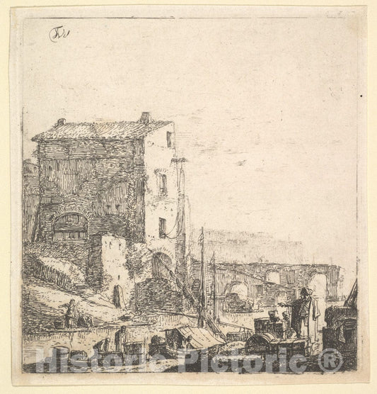 Art Print : Thomas Wijck - an Oriental Merchant with Merchandise at Riverside 1 : Vintage Wall Art
