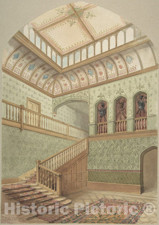 Art Print : John Gregory Crace - Interior Showing Staircase and Skylight : Vintage Wall Art