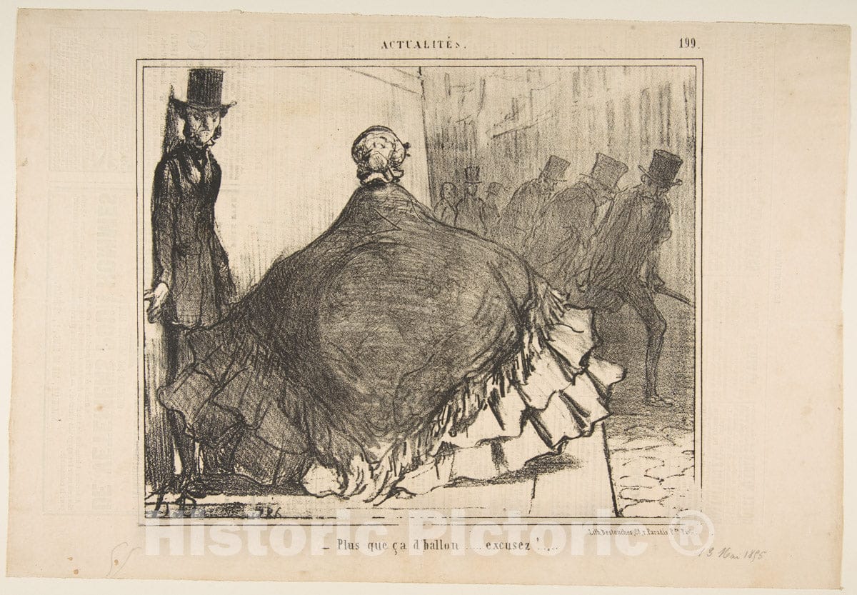 Art Print : Honoré Daumier - Plus que ça d'ballon.excusez!, from Actualités, published in Le Charivari, June 13, 1855 : Vintage Wall Art