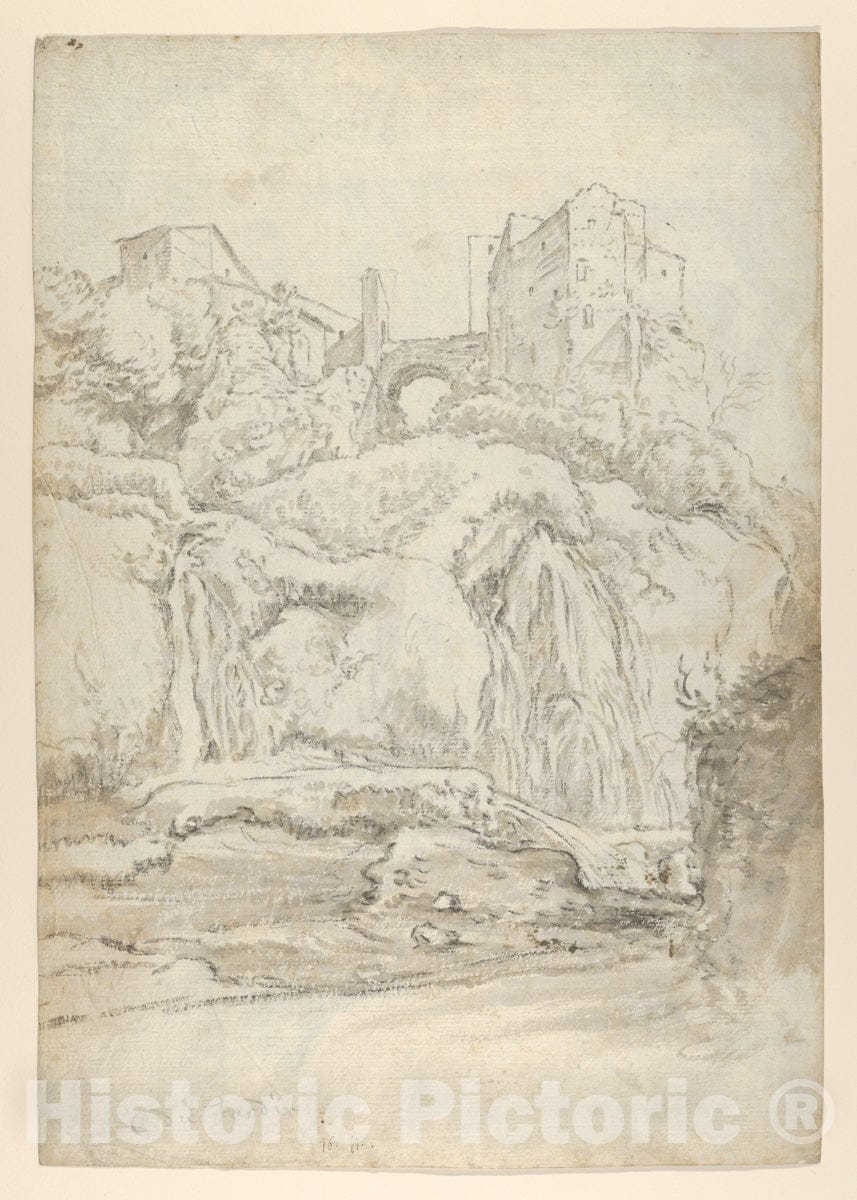 Art Print : Guilliam du Gardijn - View of a Bridge and Waterfalls in Tivoli