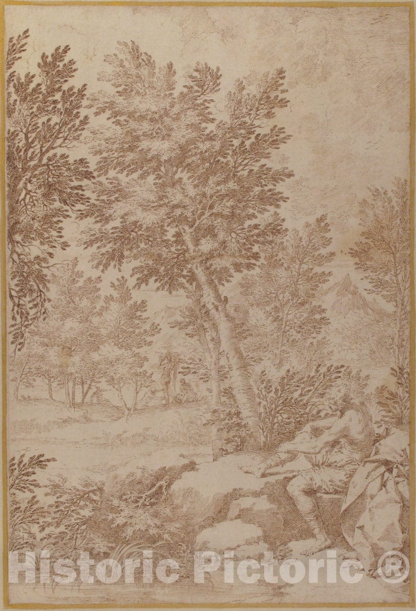 Art Print : Donato Creti - Bathers in a Wooded Landscape : Vintage Wall Art