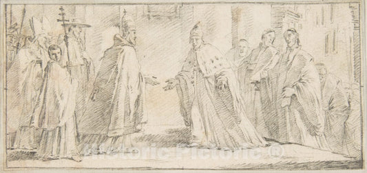Art Print : Giovanni Battista Tiepolo - Illustration for a Book: Meeting Between a Pope and Doge : Vintage Wall Art