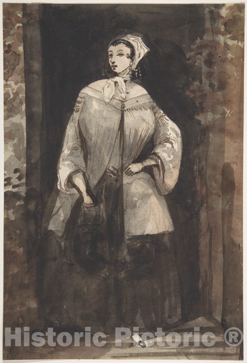 Art Print : Constantin Guys - Woman Standing in a Doorway : Vintage Wall Art
