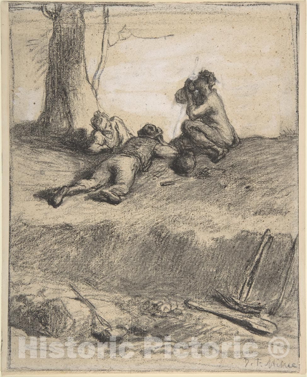 Art Print : Jean-François Millet - Roadworkers at Lunch : Vintage Wall Art
