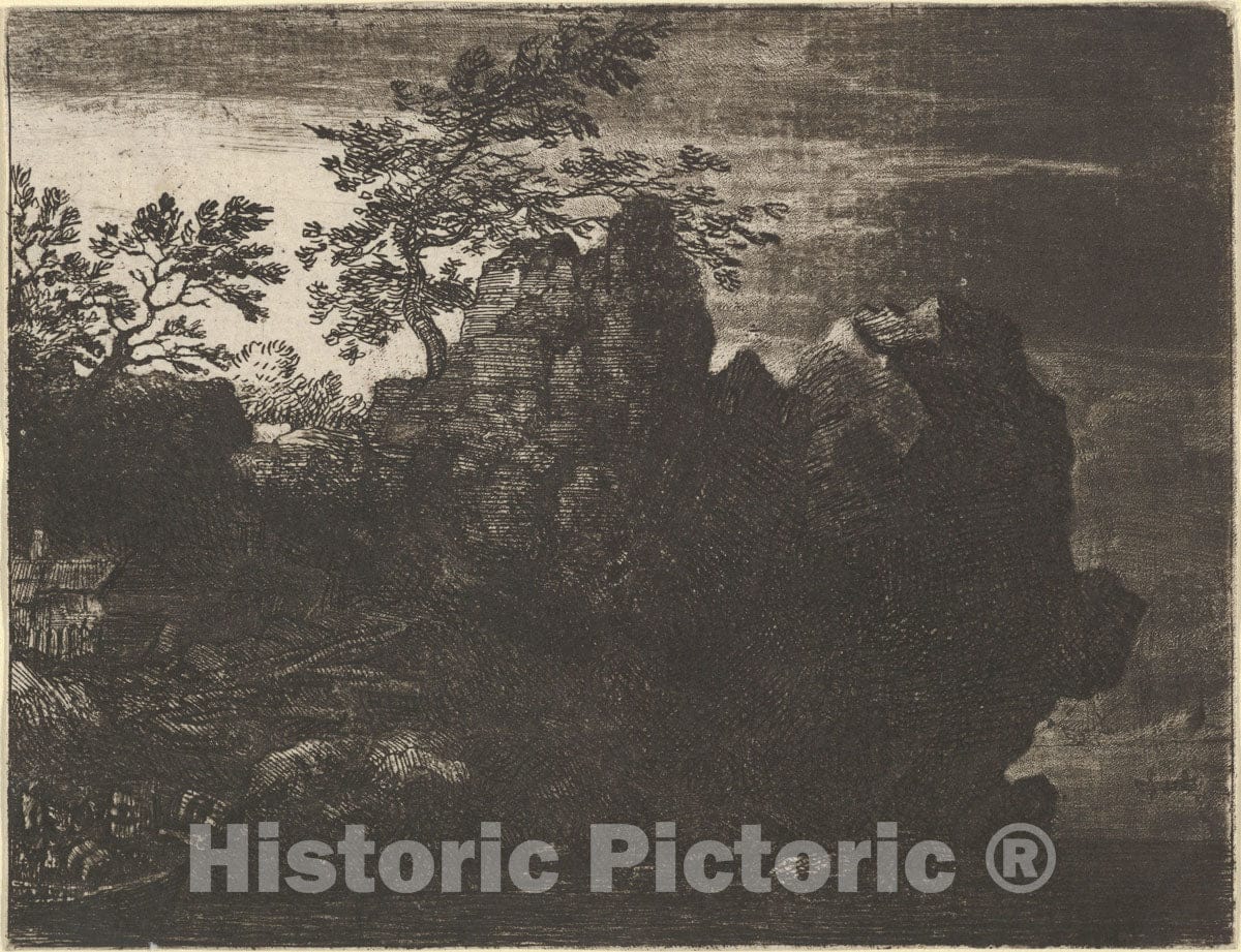Art Print : Allart Van Everdingen - The Large Rock at The River : Vintage Wall Art