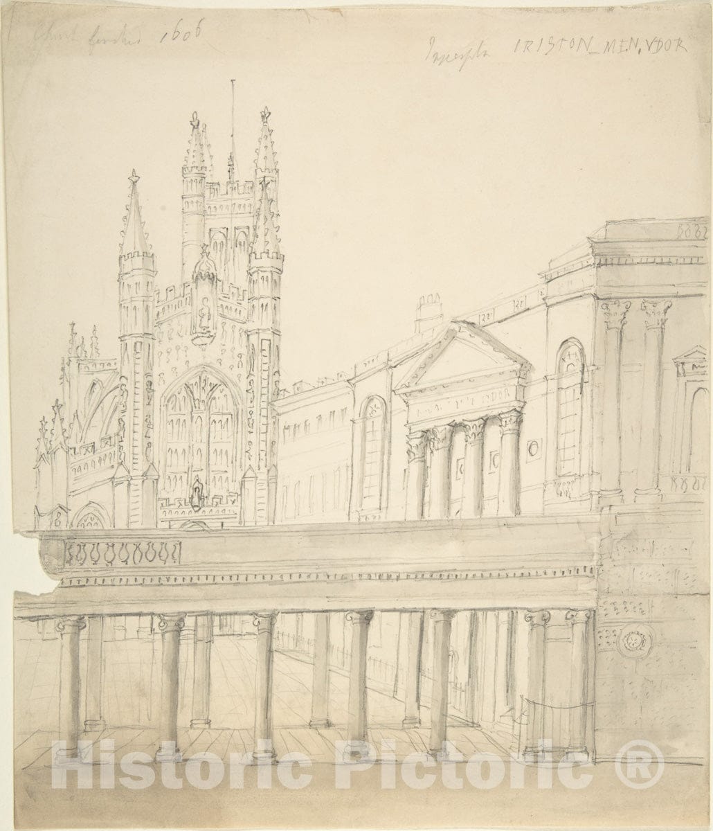 Art Print : British, 19th Century - View of The Abbey and Great Pump Room at Bath, Through The Colonnade Added by Thomas Baldwin, 1786-9 : Vintage Wall Art