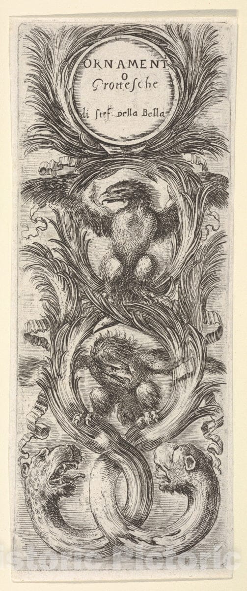 Art Print : Two Eagles with Wings Spread - Artist: Stefano Della Bella - Created: c1650 : Vintage Wall Art