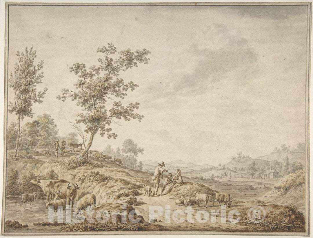 Art Print : Jordanus Hoorn - Landscape with Herdsmen and Their Cattle : Vintage Wall Art