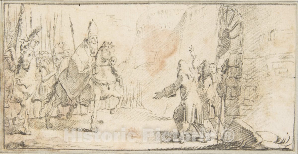 Art Print : Giovanni Battista Tiepolo - Illustration for a Book: Reception of a Bishop Leading an Army at a City Gate : Vintage Wall Art