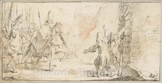 Art Print : Giovanni Battista Tiepolo - Illustration for a Book: Reception of a Bishop Leading an Army at a City Gate : Vintage Wall Art