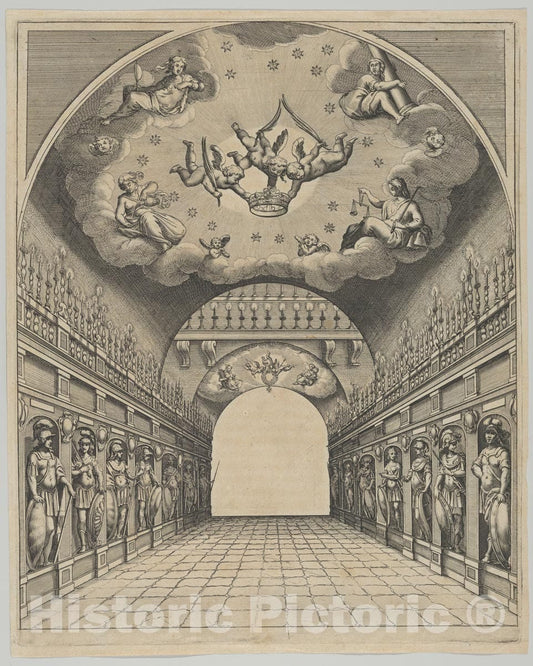 Art Print : Melchior Tavernier - Great Hall, from 'Éloges et Discours sur la triomphante réception du Roy en sa Ville de Paris .' by Jean-Baptiste de Machault : Vintage Wall Art