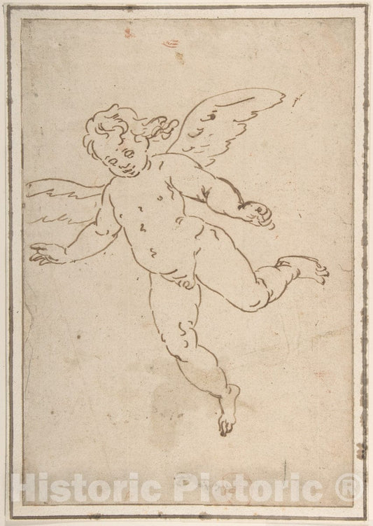 Art Print : After Luca Cambiaso - Cupid Flying : Vintage Wall Art