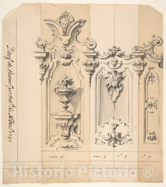 Art Print : Giovanni Battista Natali III - Design for a Portable Screen : Vintage Wall Art