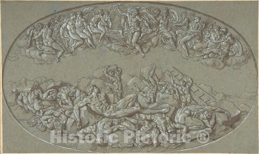 Art Print : Circle of Bernard Picart - Fall of The Giants : Vintage Wall Art