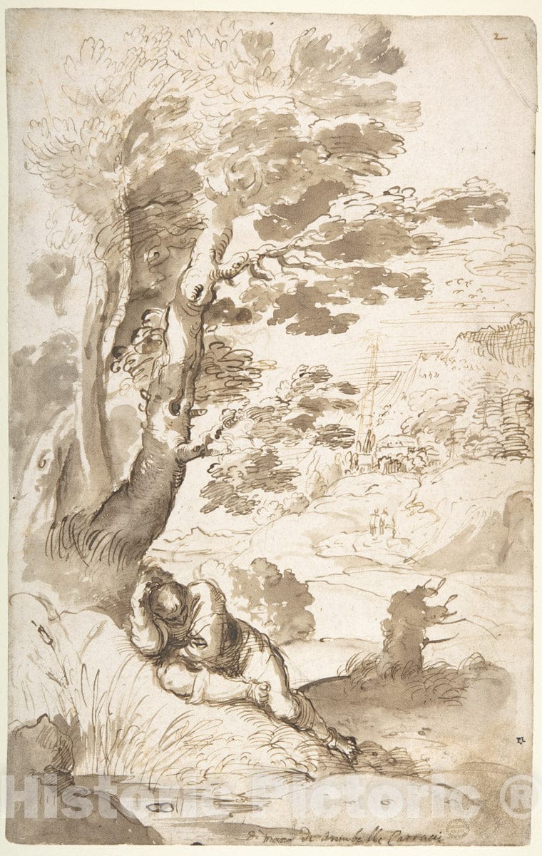 Art Print : Annibale Carracci - Landscape with Jacob Sleeping : Vintage Wall Art
